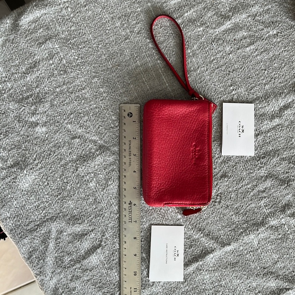 Coach red leather double zipper wristlet